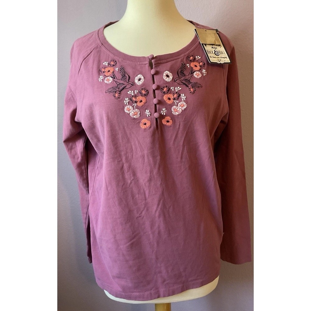 Maloja Mulberry Pink Embroidered Floral Long Sleeve Top Medium New‎ with Tags
